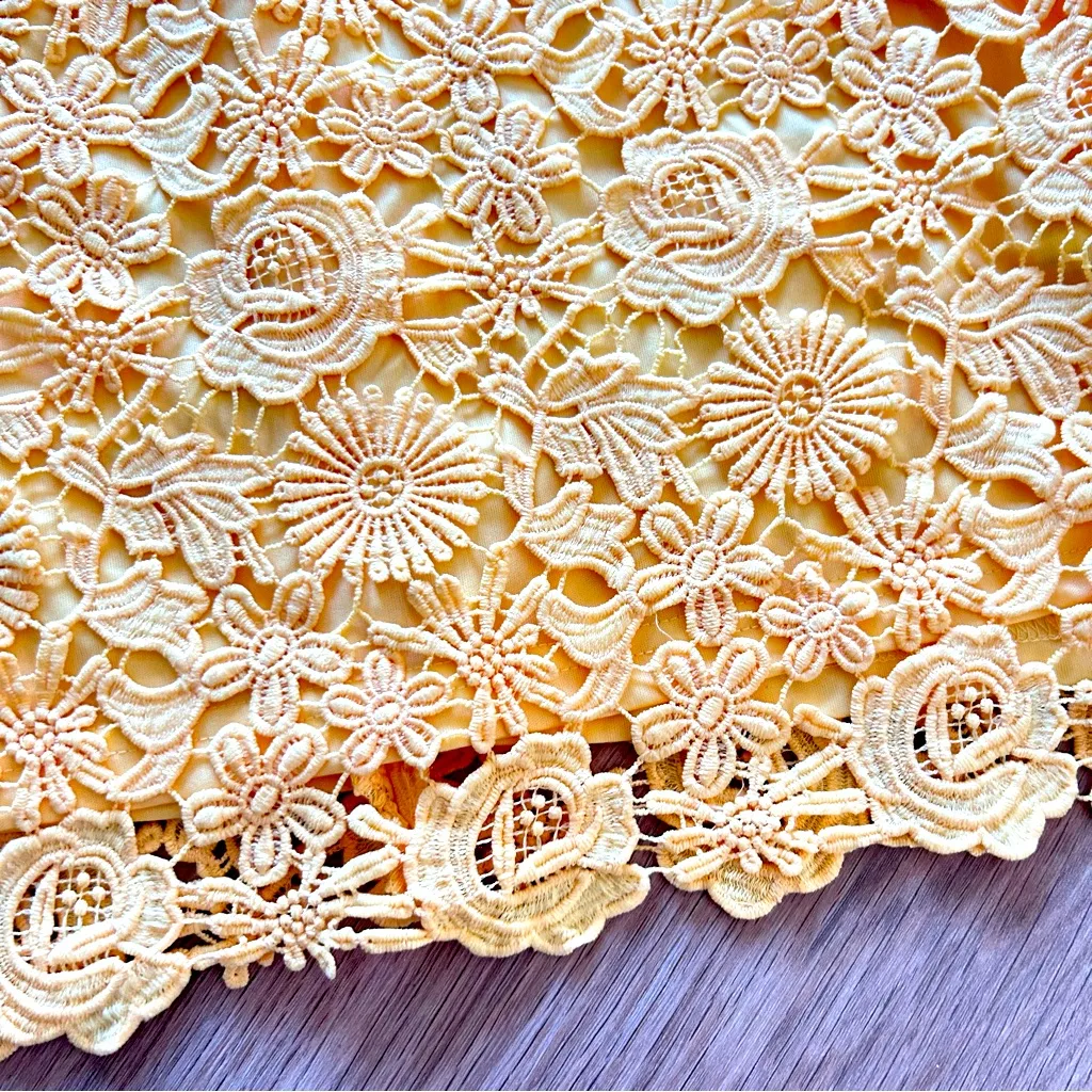 NWT Small Lulu’s Love Poem Sun Yellow Lace Mini Dress Rose Floral Crochet Summer - Image 7
