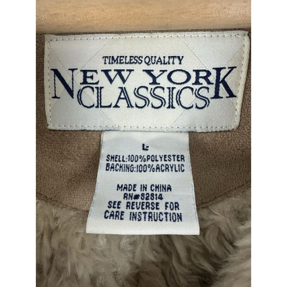 Vtg Penny Lane Coat‎ Jacket Faux Suede Shaggy Fur Trim Beige Boho Y2K 70s Sz L Tan Size L - Image 2