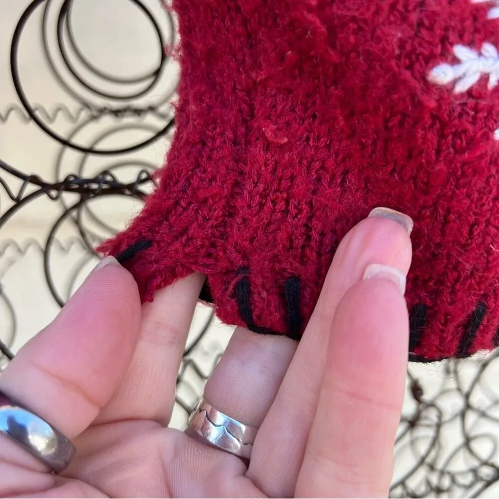 Vintage 90s Croft and Borrow Red Silk Knit Cardigan Sweater Winter Teddy Bear SM - Image 5