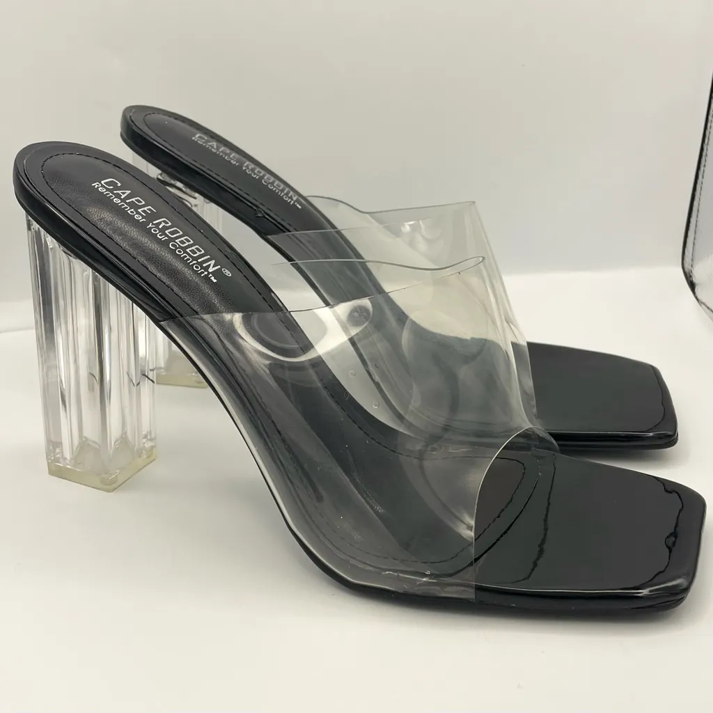 Cape Robbin Edna transparent open toe black heel sandals women’s Size 11 - Image 4