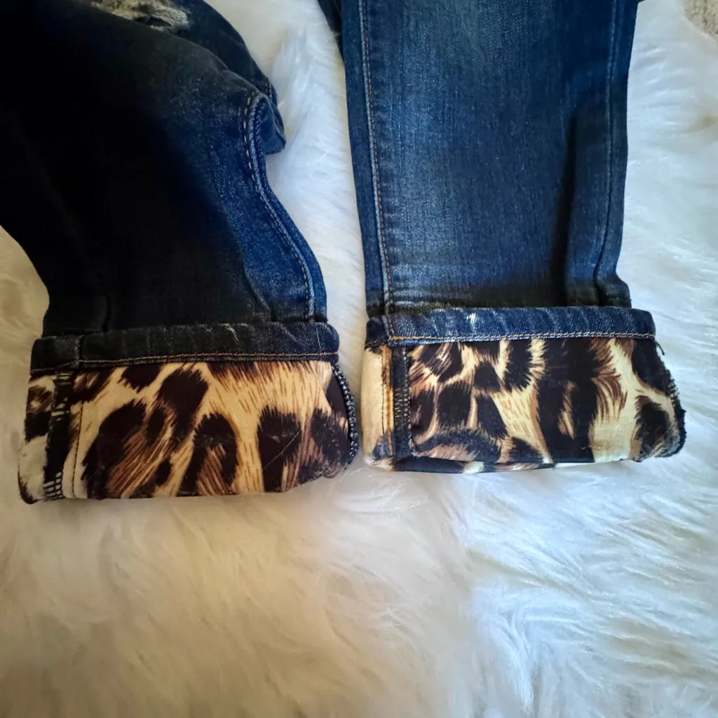 KanCan Dark Blue Distressed Jeans with Leopard Detail, Size 7/27 - Image 12