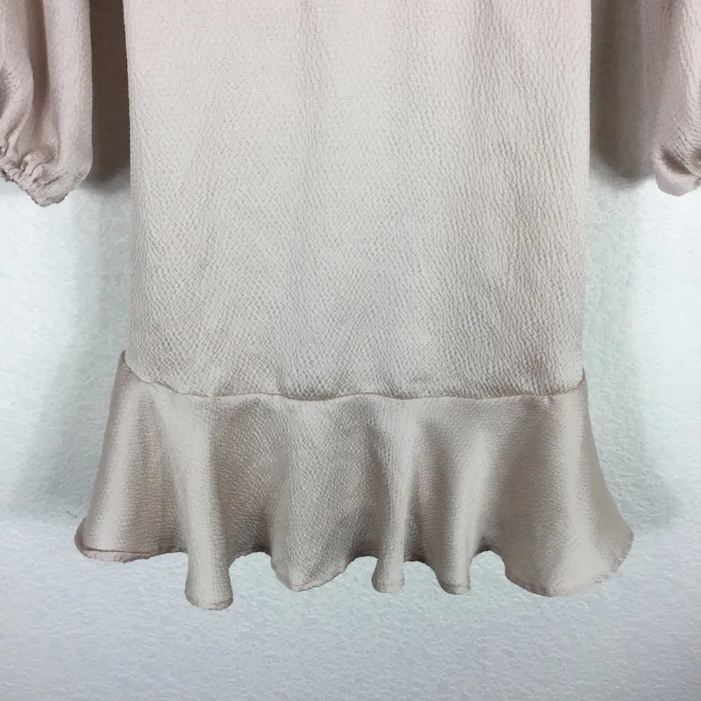 Call Me Angel Textured Champagne Cream Satin Long Sleeve Mini Dress Medium - Image 10