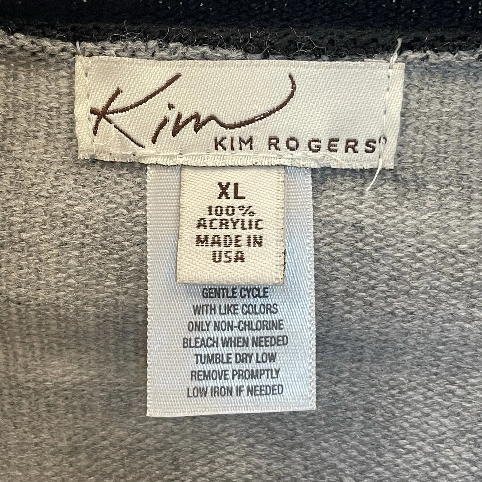 Vintage Kim Rogers Womens XL Sweater Open Cardigan Gray & Black Color Block USA - Image 6