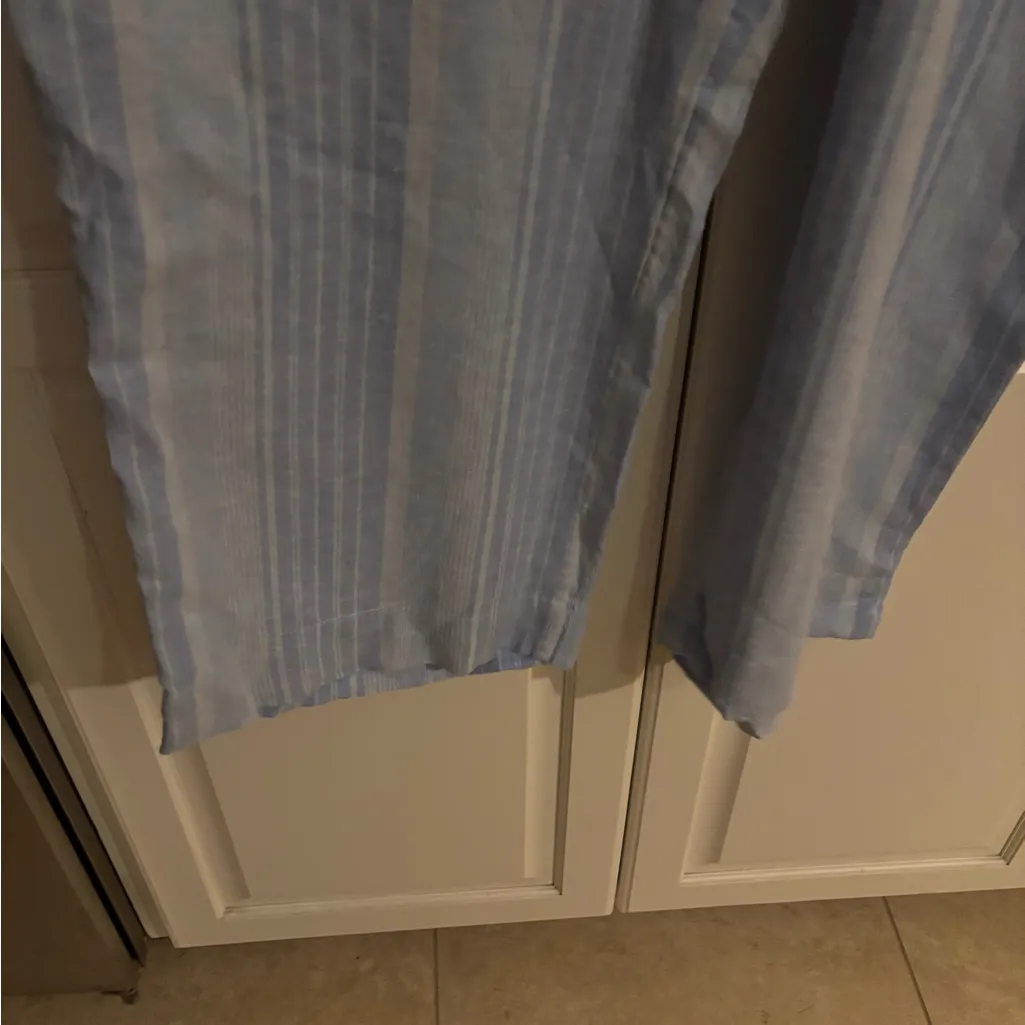 Tahari Linen‎ Blend Pants Size XL blue Cropped Length Relaxed Wide Leg Striped - Image 5