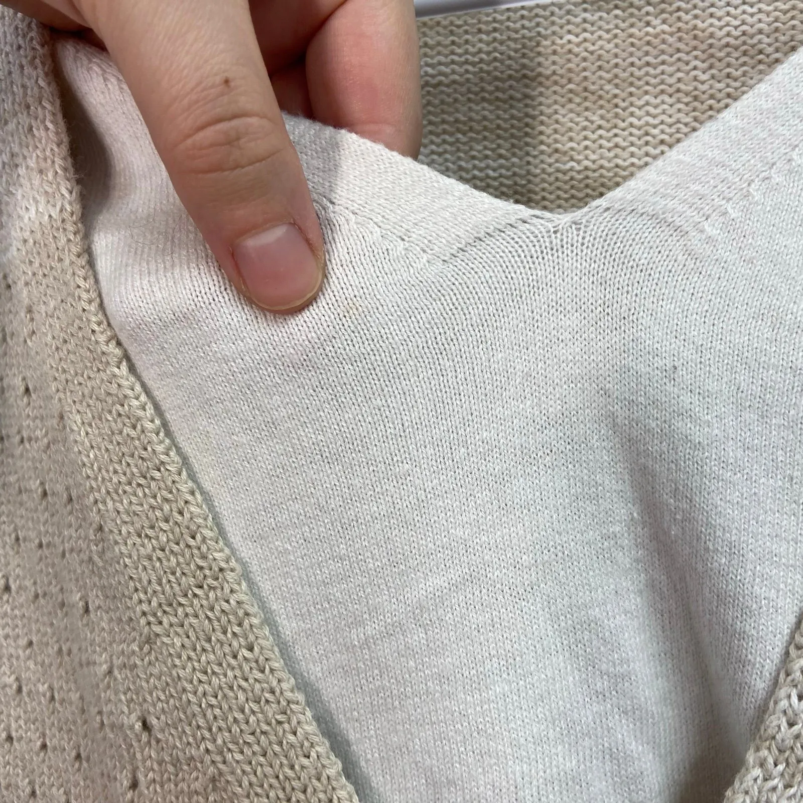 Christopher & Banks women's beige crocheted built-in tank button cotton sweater - Image 5