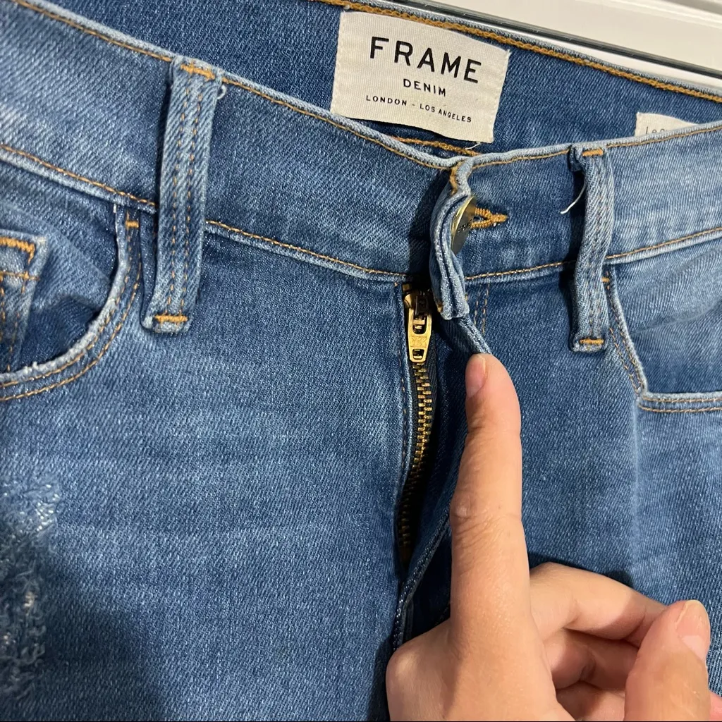 Frame‎ Le Skinny De Jeanne Crop Jeans Distressed In Stanwell Wash Size 25 - Image 4