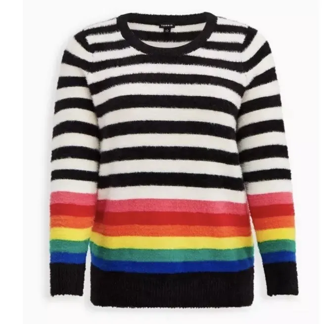 Torrid Colorful Rainbow Striped Eyelash Pullover Crew Neck Sweater Size 2X - Image 5