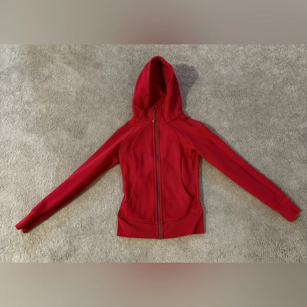 2019 Lululemon Scuba Hoodie Light Cotton Fleece Dark Red Size 2 Retired Edition - Image 7