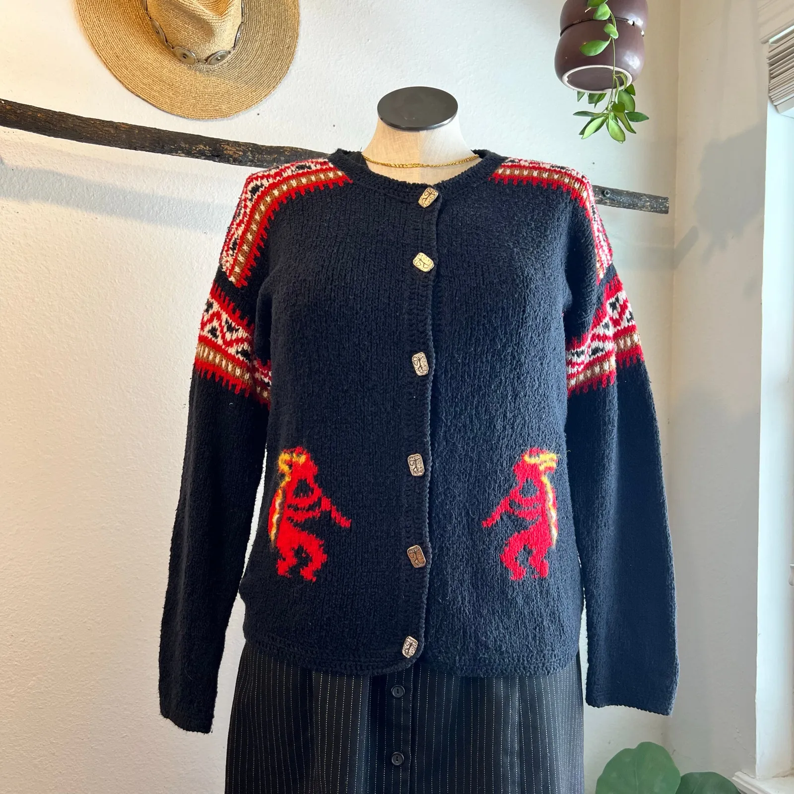 Vintage Caamano Wool Hand Knit in Peru Cardigan Sweater Size Large Blue - Image 11