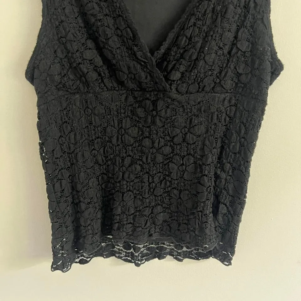 Y2K BLACK ONLY 9 LACE FLORAL OVERLAY TANK‎ TOP Size M - Image 4
