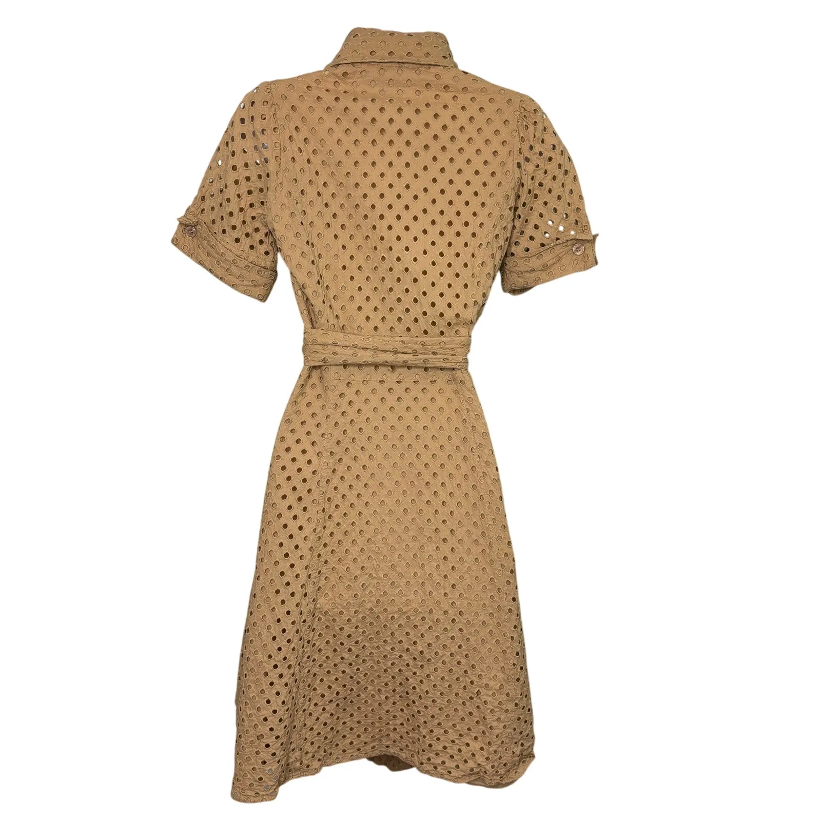 Diane Von Furstenburg Taffy Tan Eyelet Lace Wrap Cotton Belted Midi Dress 6 - Image 9