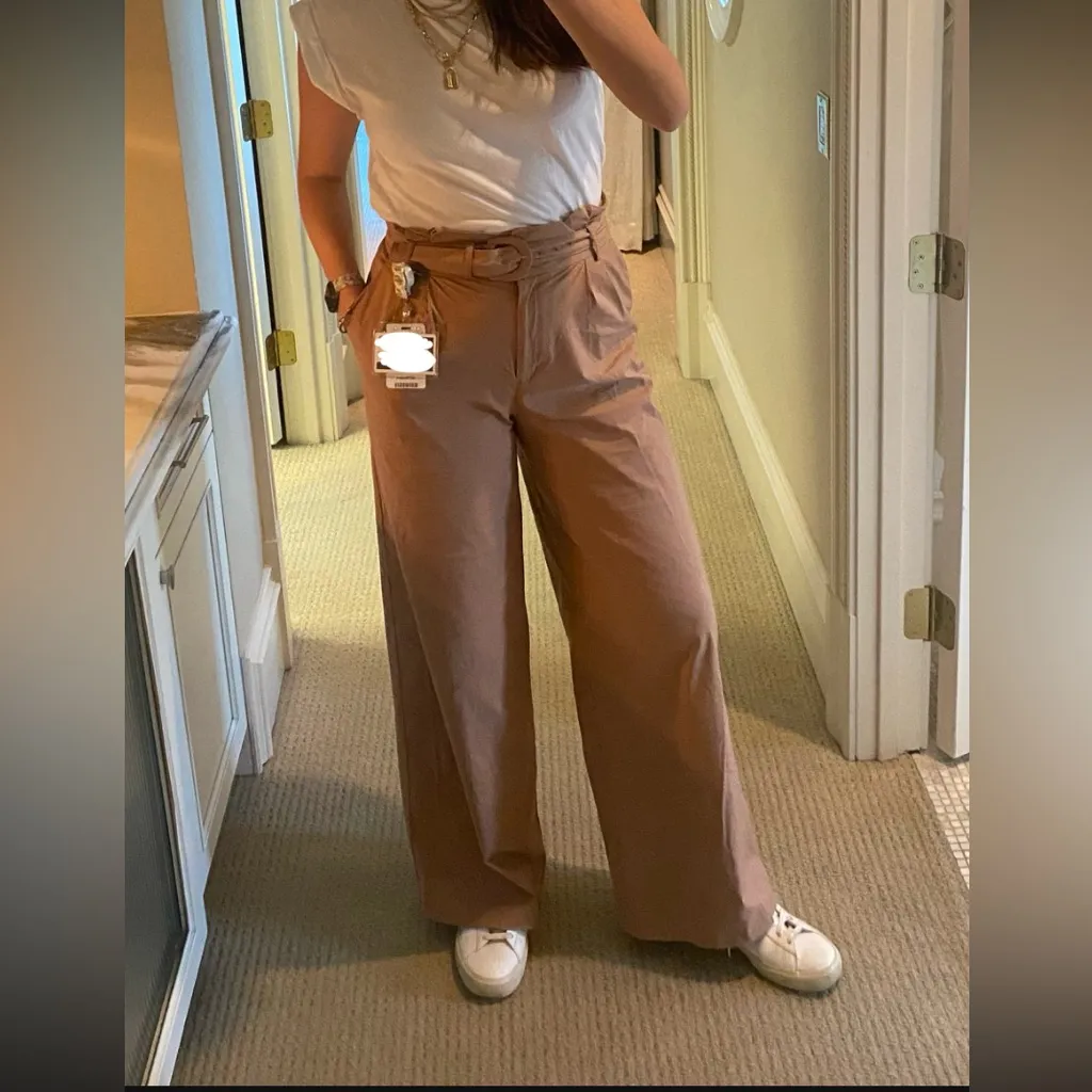 Express Super High Waisted Belted Paperbag Wide Leg Pant - Image 2