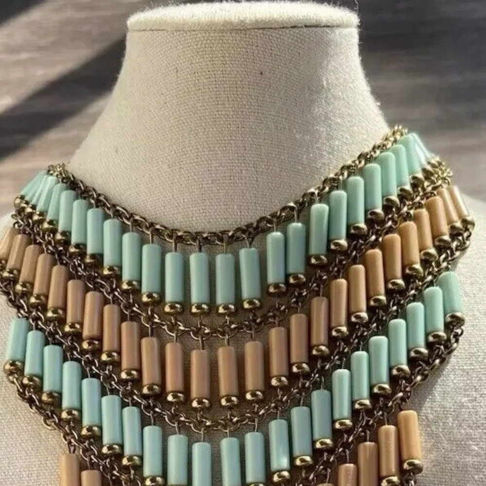 Vintage Three Strand Necklace Turquoise Chips Western Style Statement Piece 21" Blue - Image 13
