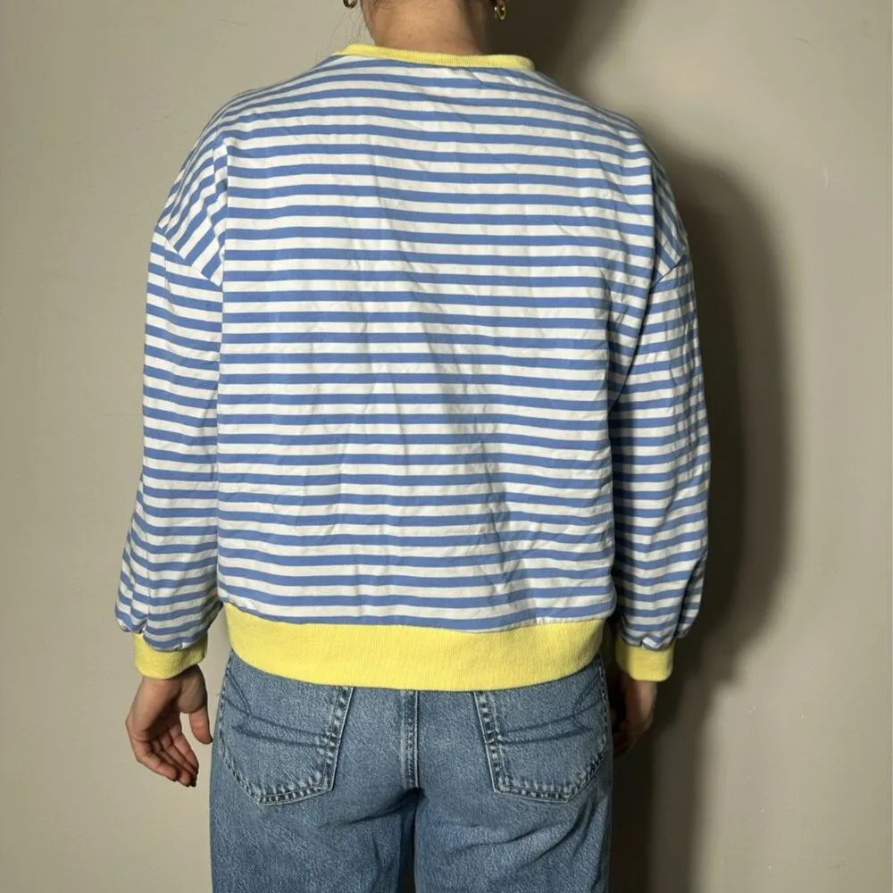 Blue White Striped Preppy Crewneck Size M - Image 3