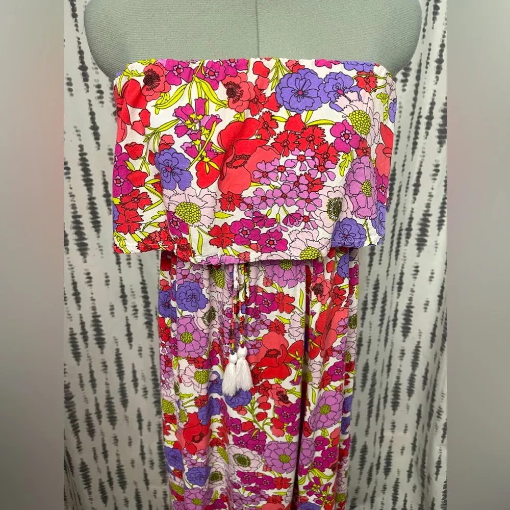 😇JAPNA Strapless Floral Maxi Dress with Side Slit, Size XS - Image 2