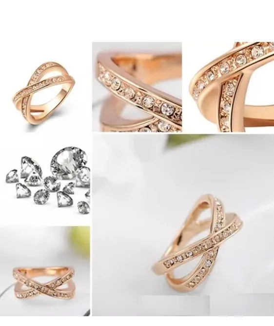 Rose Gold Austrian Crystal Criss Cross X Ring - Image 4