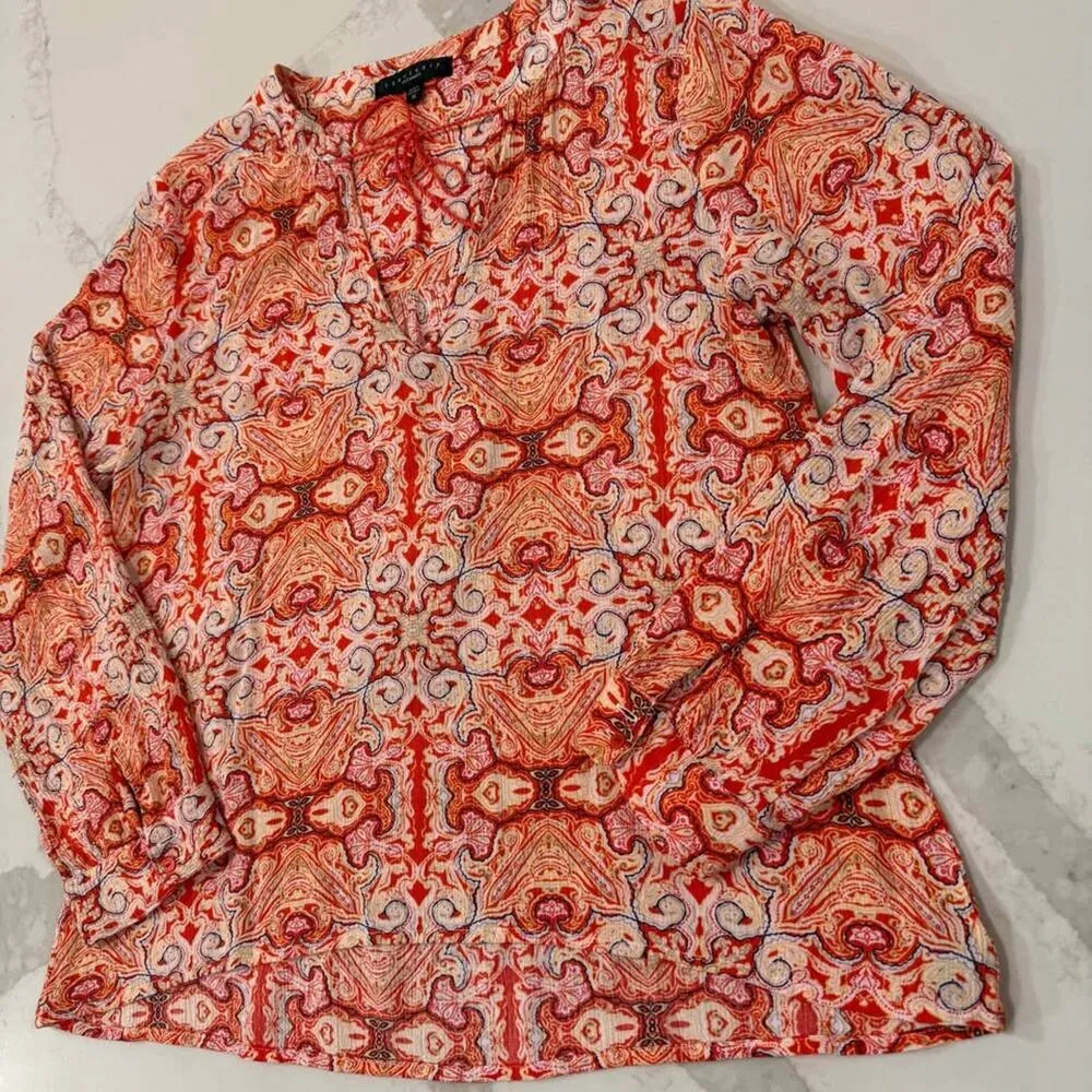 Sanctuary Blousant Belle Paisley Long Sleeve Blouse Womens Medium Tie Front Boho - Image 2
