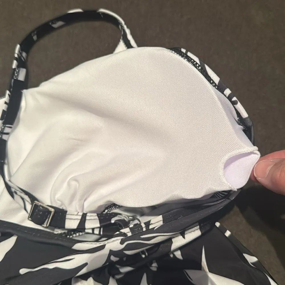 Women’s 2 Piece Swimsuit Black and White Floral Design Tankini Size 12 NEW - Image 5