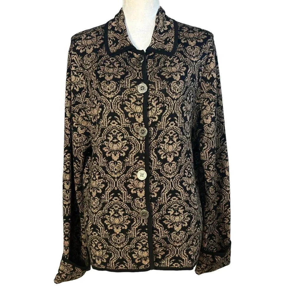 Vintage Chico's Cardigan Size XL Black Gold Metallic Button Front Glam Dressy - Image 7
