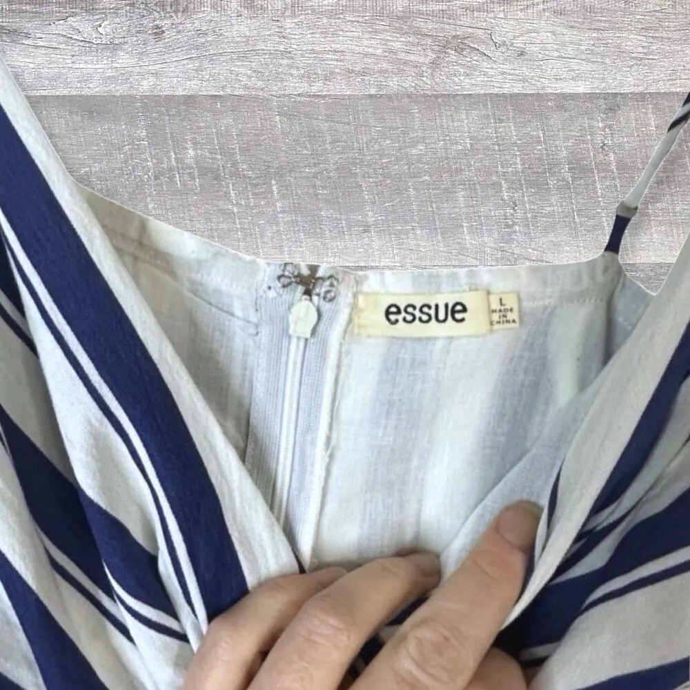 Essue Faux Wrap Cami V Neck Mini Dress Womens M Blue White Striped Coastal Beach - Image 4