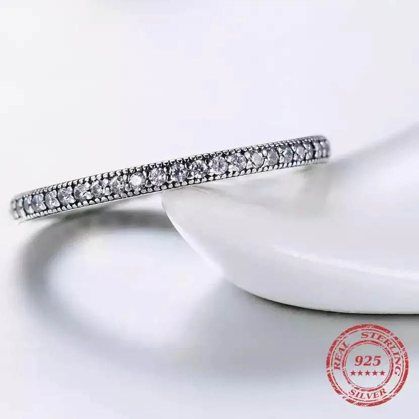 SIZE 5 925  Hearts Clear CZ Stackable Ring - Image 3