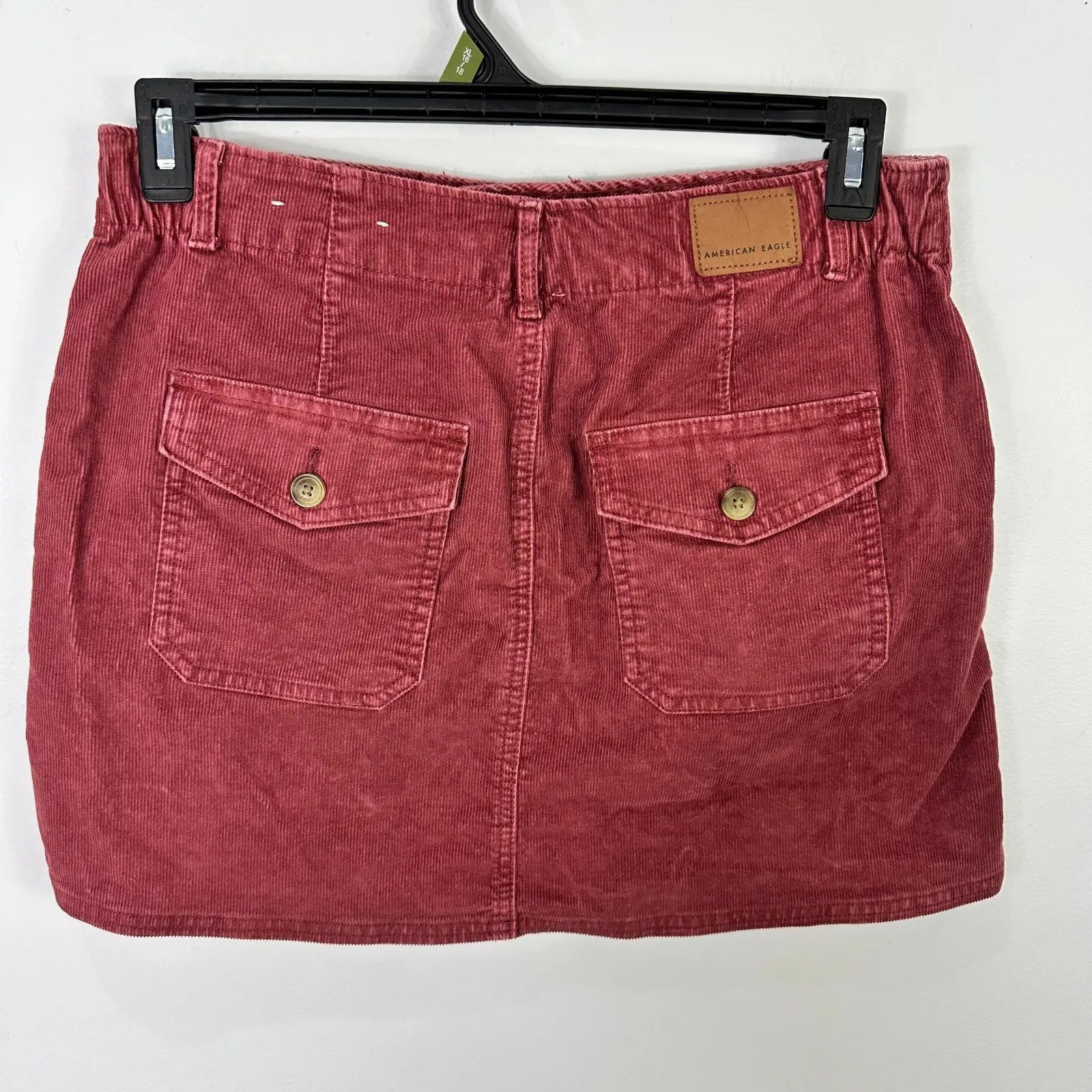 American Eagle Corduroy Mini Skirt 10 Red Stretch Retro 90s Parisian Earthy Prep - Image 2