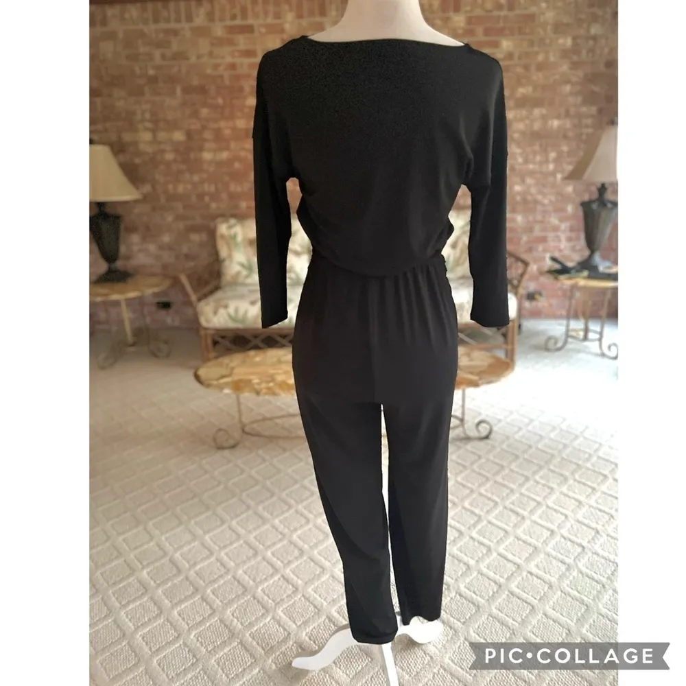 Express Jumpsuit Ankle Cropped Twist Waist Knit S Black V-Neck Party Stretch - Image 8