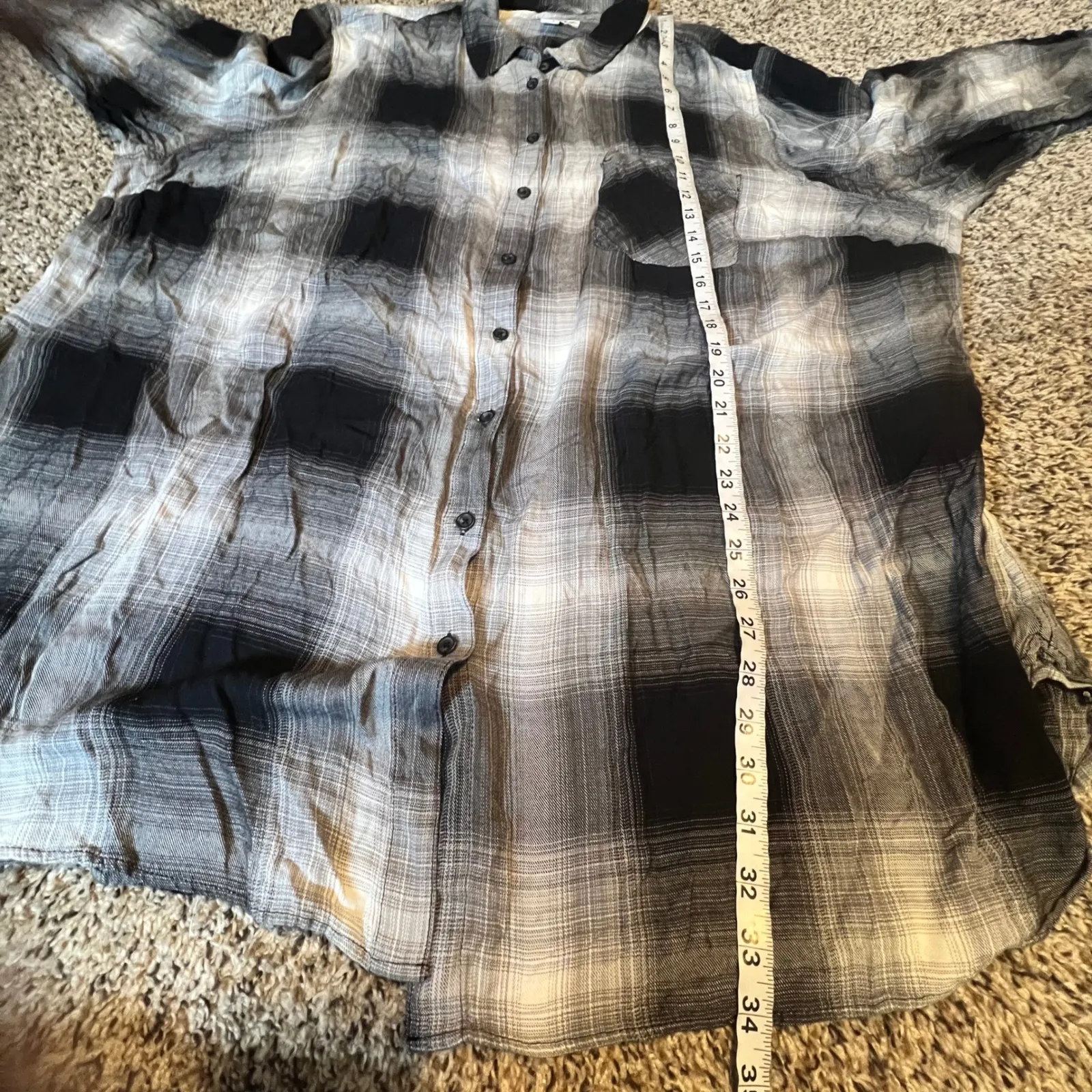 AVA & VIV Womens Plaid Button Down Shirt Tunic Top Black White Gray 4X - Image 6