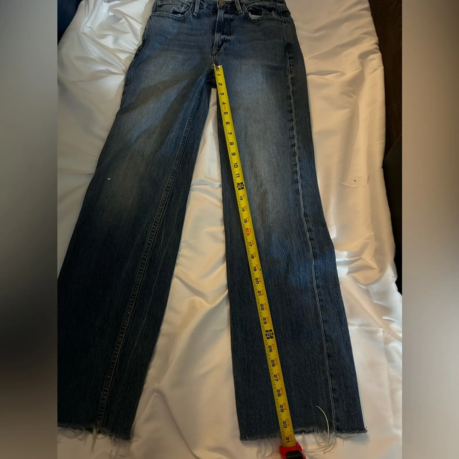 FRAME Denim Heritage California Wide Leg in Coldwater 24 Raw Cut Frayed Hem - Image 7