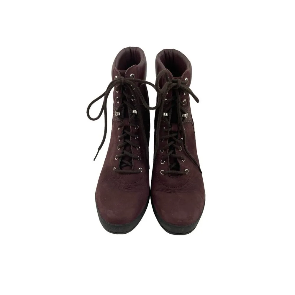 *Timberland Burgundy Leather Lace Up Heeled Ankle Boots Womens Size 10 Causal - Image 10