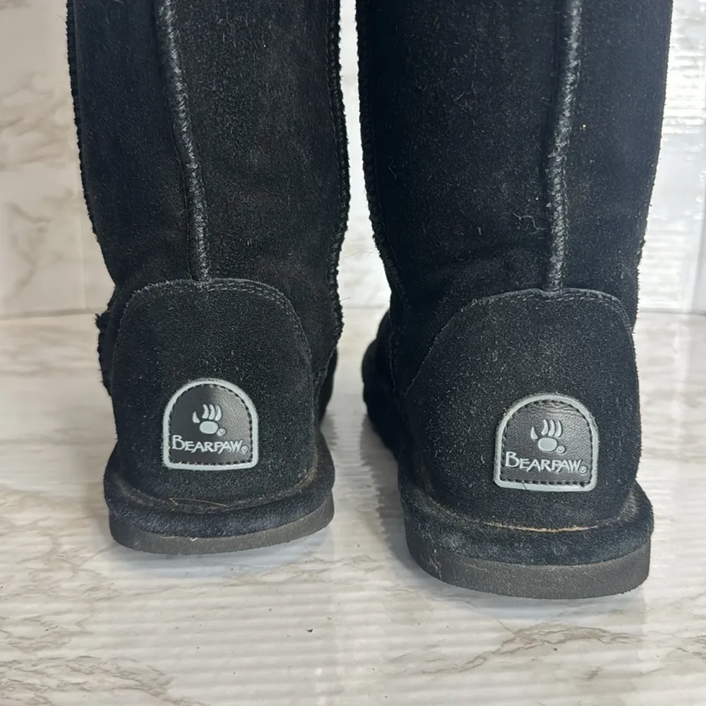 Black Bearpaw Boots Tall Knee High Womens Size 9 Suede Outsole Faux Fur Lining - Image 5