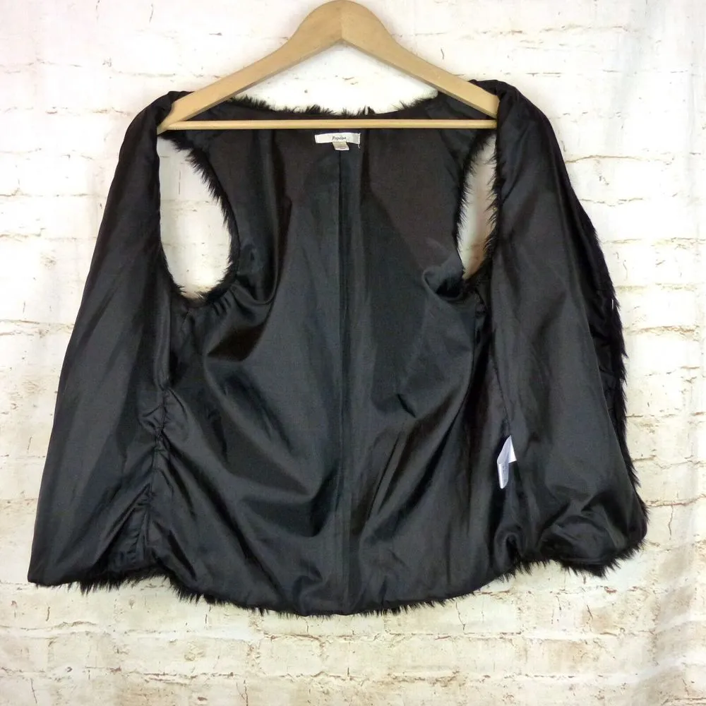 Papaya Faux Fur Vest Juniors L Black Front Hooks V-Neck Boho Rock Chic Mod Punk - Image 7