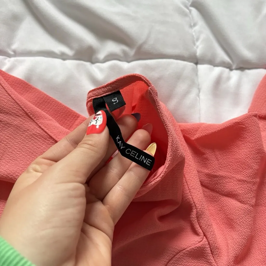 Kay Celine Womens Size Small Blouse 3/4 Wide Sleeve Pink Coral Vintage 90s Y2K - Image 6