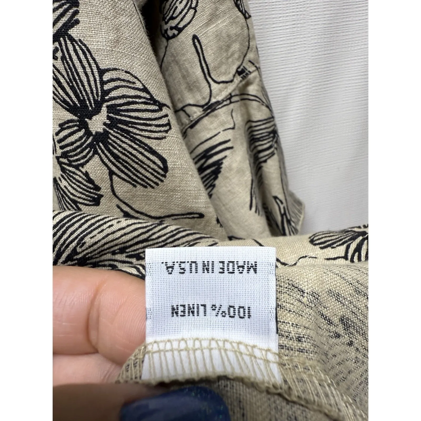 Bryn Walker 100% Linen Tunic‎ Top Ruffle Bell Sleeve Sz M Beige Floral Lagenlook - Image 5