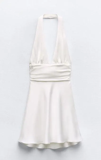 Zara halter dress satin white effect bow back tied wedding party coctail shower - Image 15