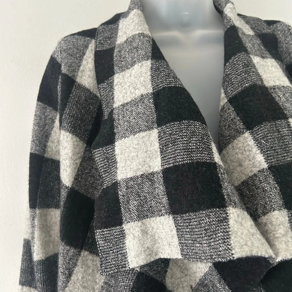 Lauren Ralph Lauren Open Front Waterfall Wool Buffalo Plaid Sweat S Small Black - Image 4