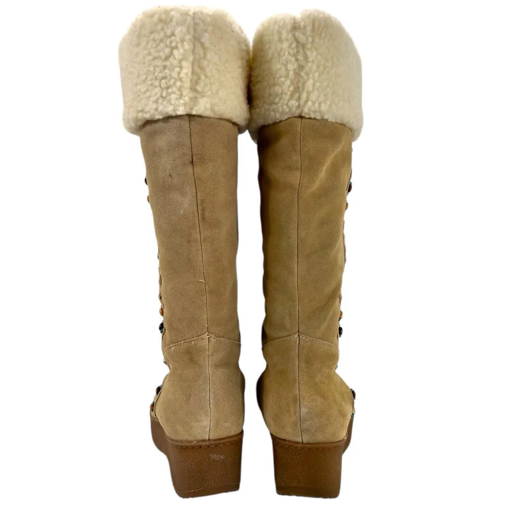Vintage Y2K Steve Madden Seminole‎ Suede Turquoise Studded Sherpa Winter Boots - Image 13