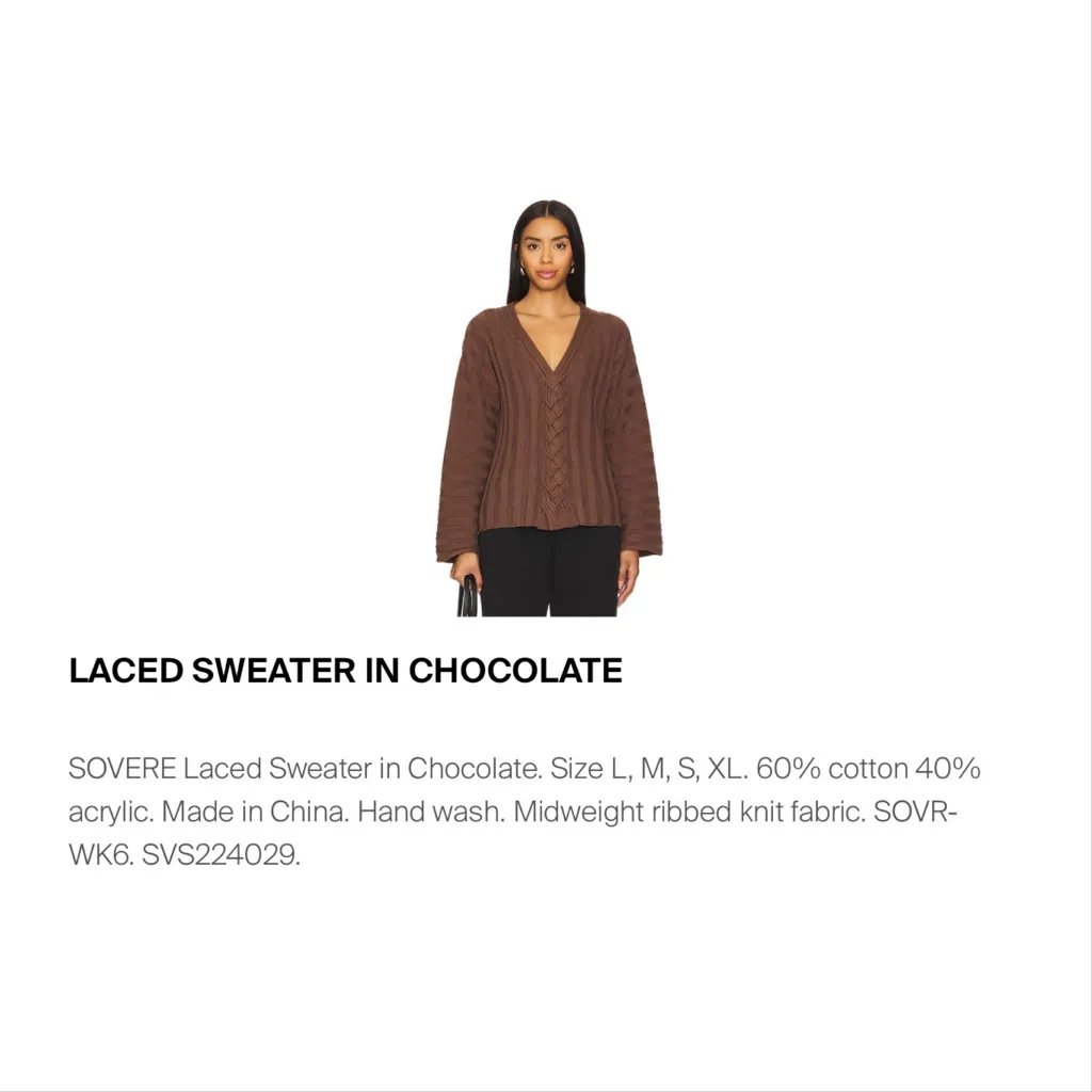 NWT Revolve x SOVERE Laced Sweater in Chocolate - Image 5