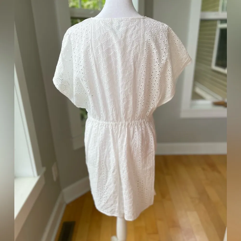 Kona Sol White Cotton Eyelet Drawstring Tie Front Swim Coverup Size S/M - Image 4