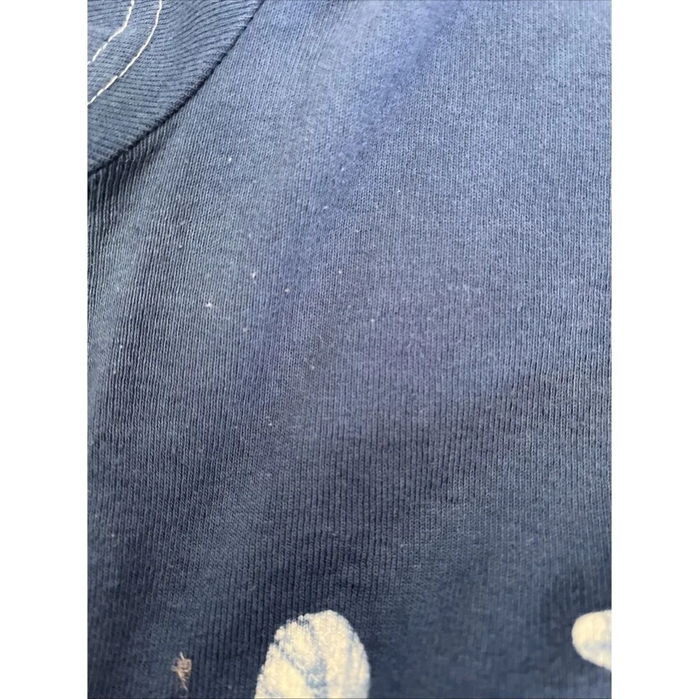 90s Ellemenno V Neck Blue White Graphic Floral Tee Short Sleeve Tee Large - Image 6