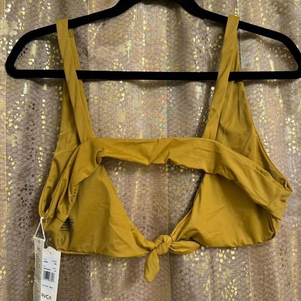 RVCA Golden Brown Tie Front Bralette Swim Bikini Large NWT - Image 2