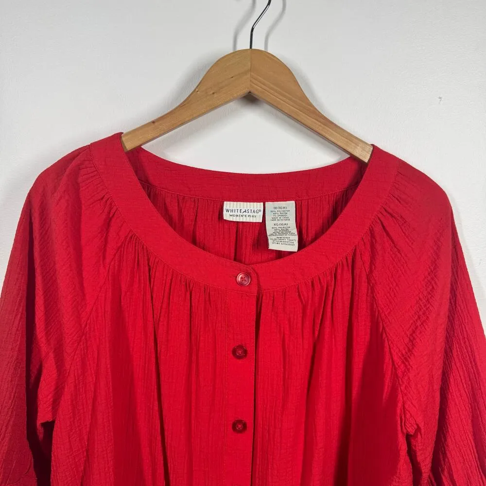 White Stag Top Women 1X Plus Size Red 3/4 Sleeve Peasant Modest Minimal Career - Image 6