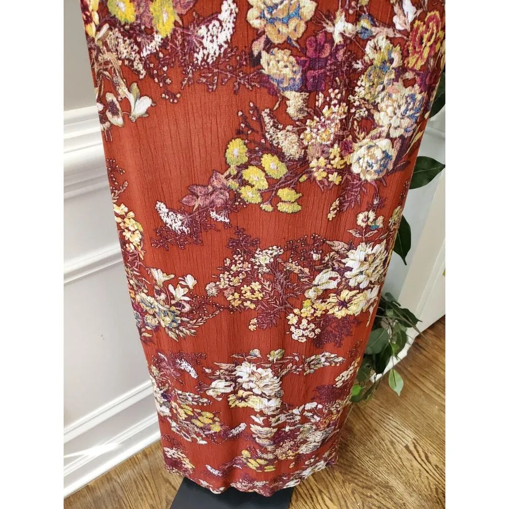 Anna Grace Women Brown Floral 100%Rayon Halter Neck Sleeveless Long Maxi Dress S - Image 4