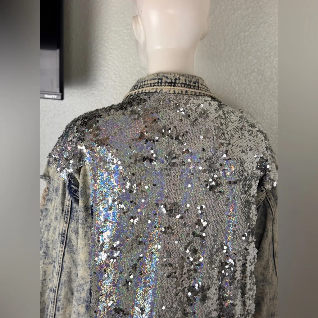 L&B Light Blue Sequined Denim Jacket Size 3X - Image 5
