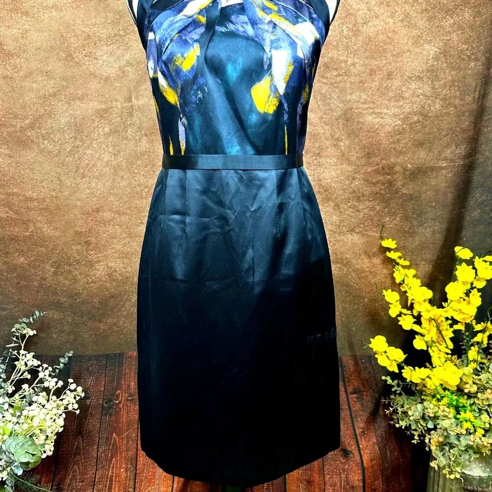 Elie Tahari Julie Fan Front 95% Silk Navy Multi Bodice Dress 6 - Image 4