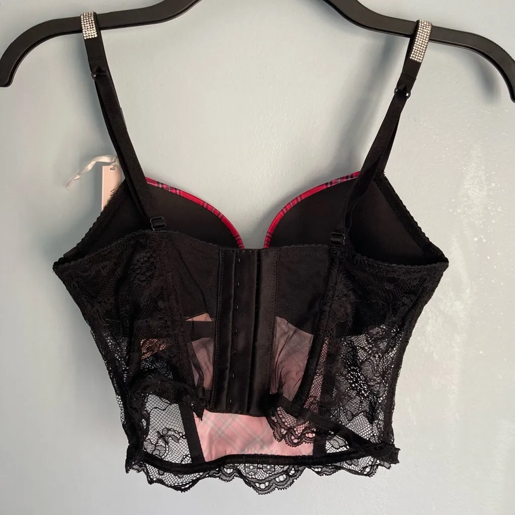 Victoria’s Secret Bombshell Corset Top 32B Sparkle Strap Red and Black P… - Image 5