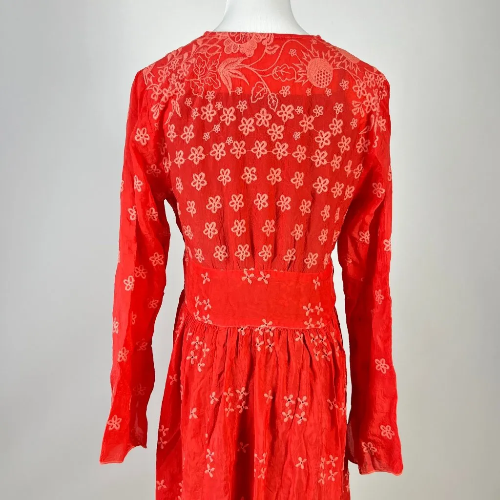 $448 NWOT JOHNNY WAS Embroidery Floral Beesley Maxi Dress Size XS Red - Image 12