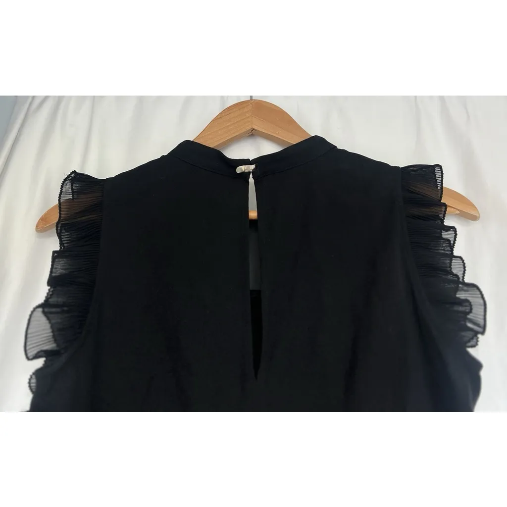 Pinko Black Ruffle Sleeve Sheer Panel Silk Blouse Size US 4 Made in Italy Luxury - Image 4