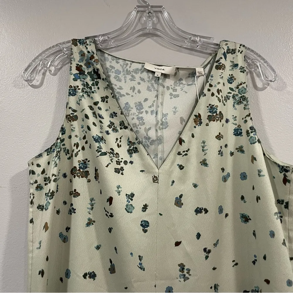 Vince Floral Asymmetrical Shift Dress Aloe Medium M - Image 4
