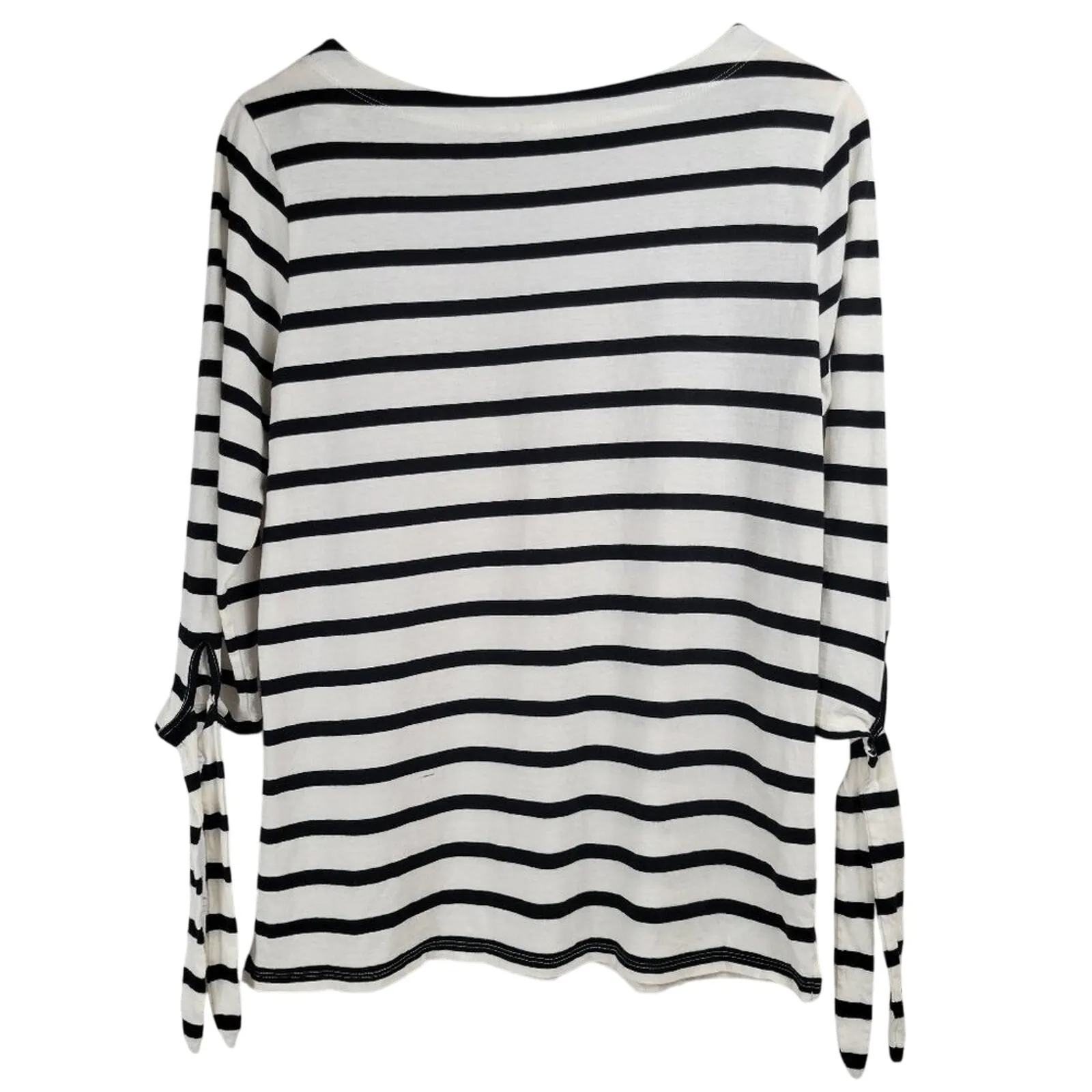 Old Navy Women's Black White‎ Striped Boat Neck Tie Sleeve Shirt Size M Cotton - Image 4